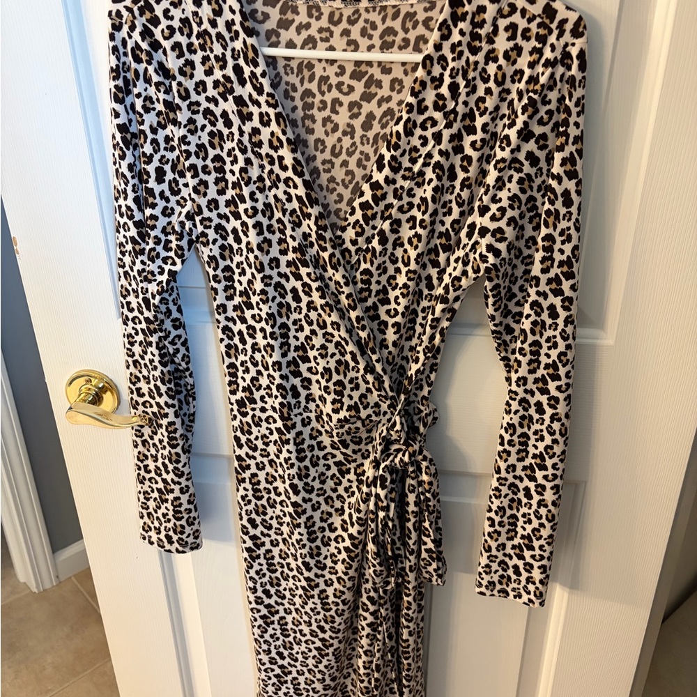 Banana Republic Factory Leopard Print Wrap Dress - Beige and Black